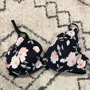 Victoria's Secret Black and Pink Floral Bra